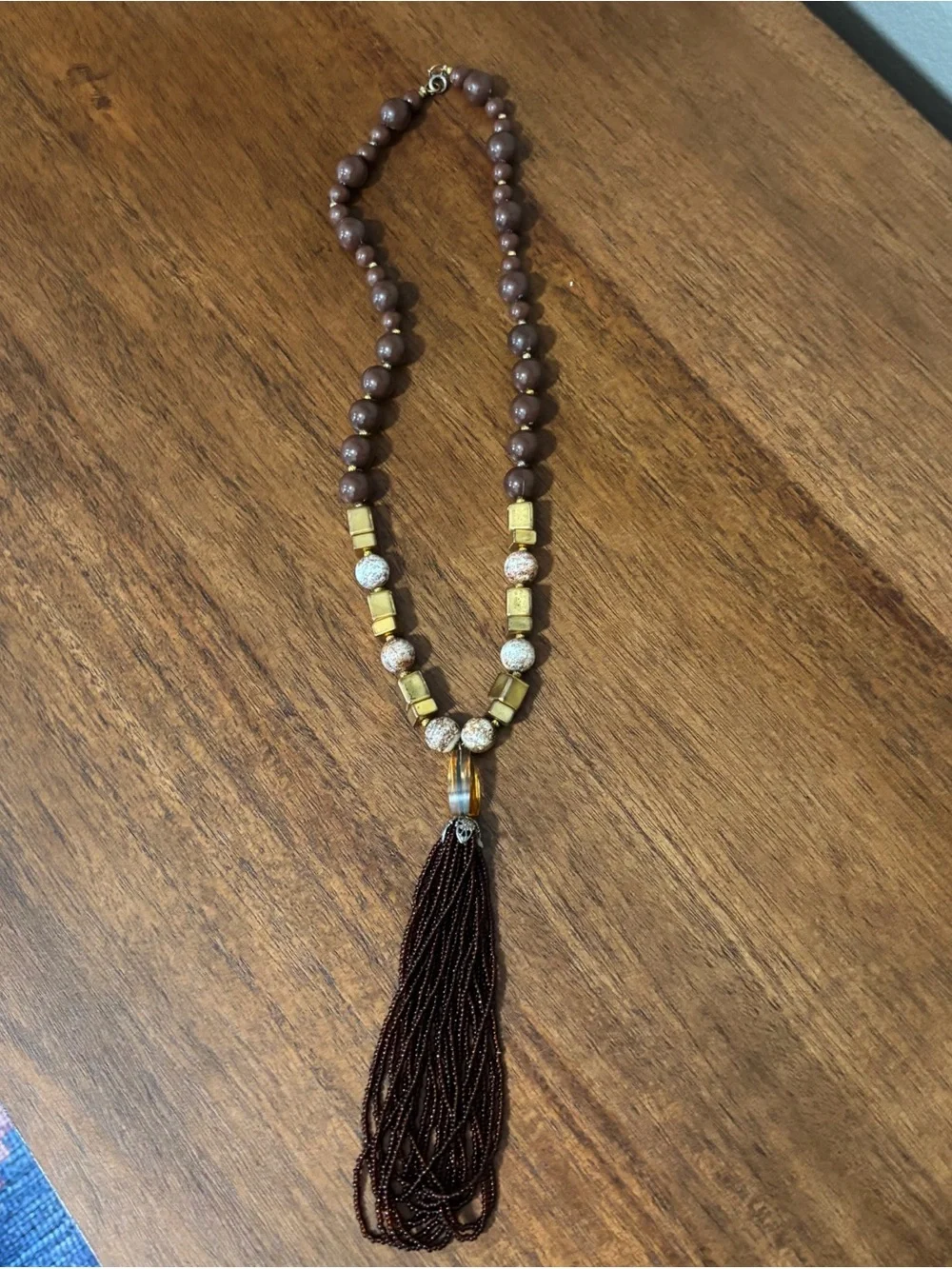 Vintage Brown Gold Beaded Statement Necklace
